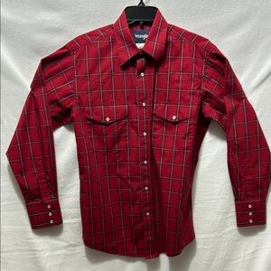 Wrangler Men's Red Checkered Button Down Shirt